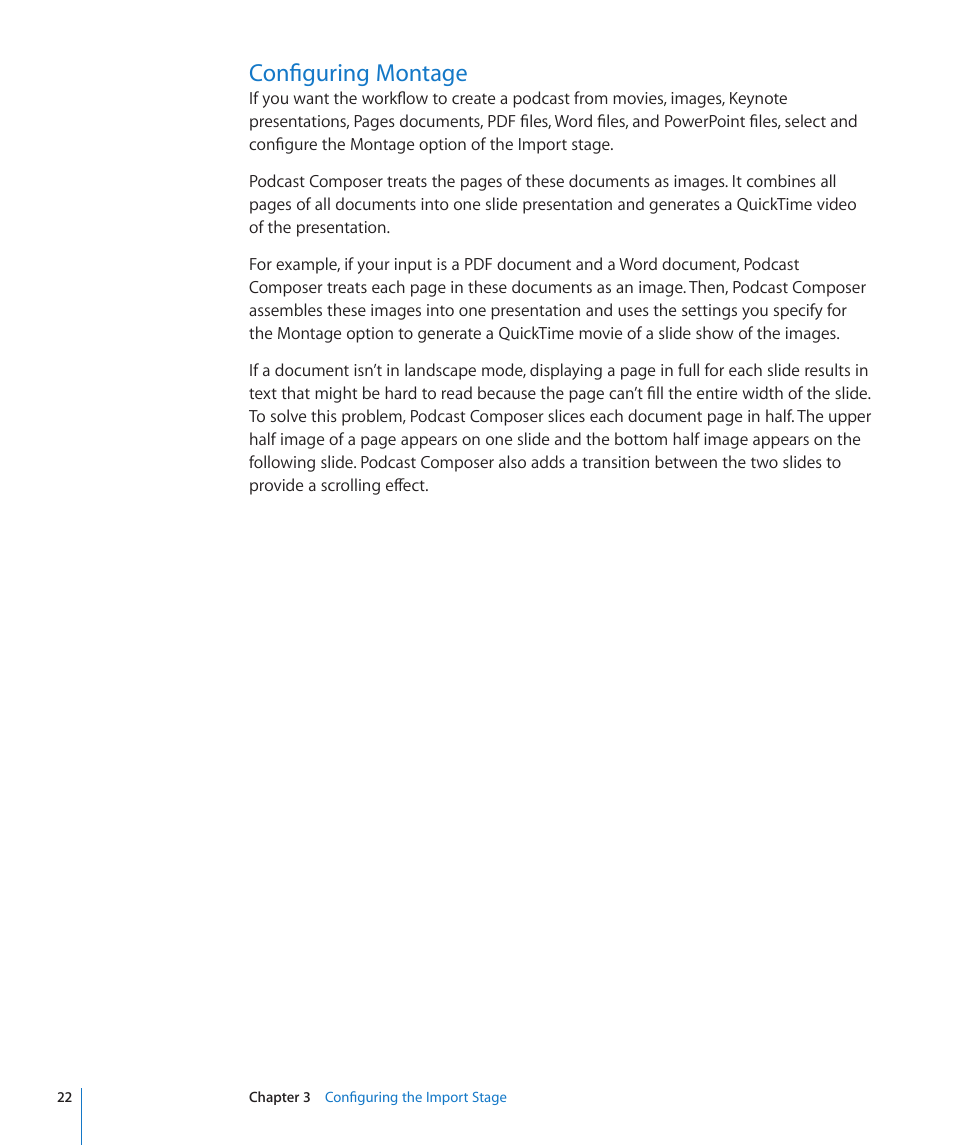 Configuring montage, 22 configuring montage | Apple Mac OS X Server v10.6 User Manual | Page 22 / 76