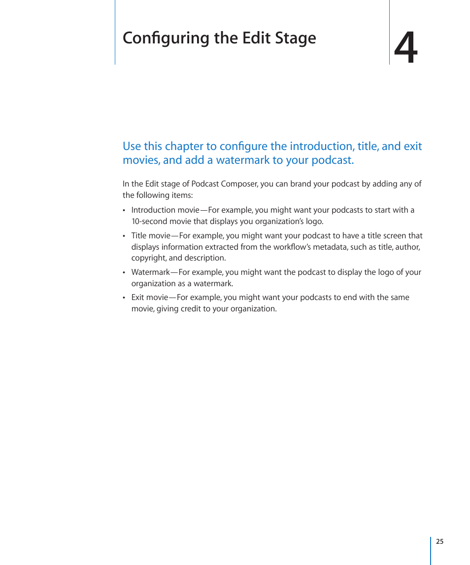 Chapter 4: configuring the edit stage, Configuring the edit stage | Apple Mac OS X Server v10.6 User Manual | Page 25 / 76