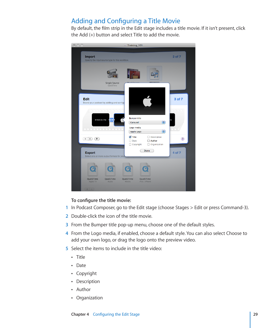 Adding and configuring a title movie, 29 adding and configuring a title movie | Apple Mac OS X Server v10.6 User Manual | Page 29 / 76