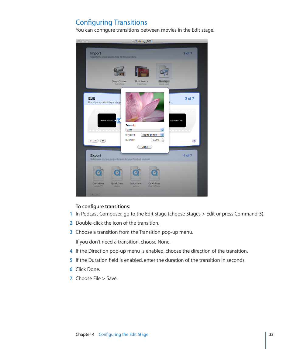 Configuring transitions, 33 configuring transitions | Apple Mac OS X Server v10.6 User Manual | Page 33 / 76