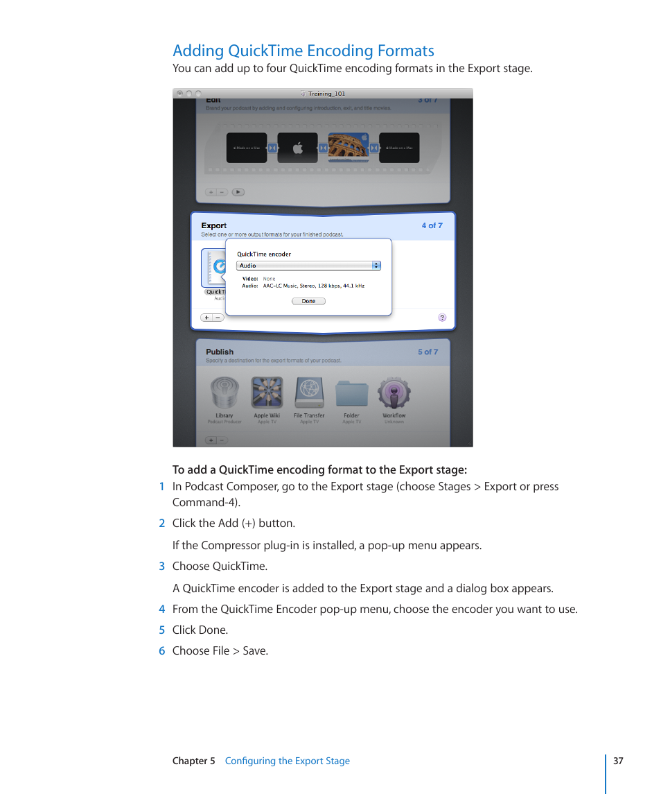 Adding quicktime encoding formats, 37 adding quicktime encoding formats | Apple Mac OS X Server v10.6 User Manual | Page 37 / 76