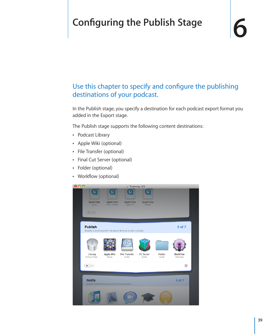 Chapter 6: configuring the publish stage, Chapter 6: configuring the publish stage, Configuring the publish stage | Configuring the publish, Stage | Apple Mac OS X Server v10.6 User Manual | Page 39 / 76