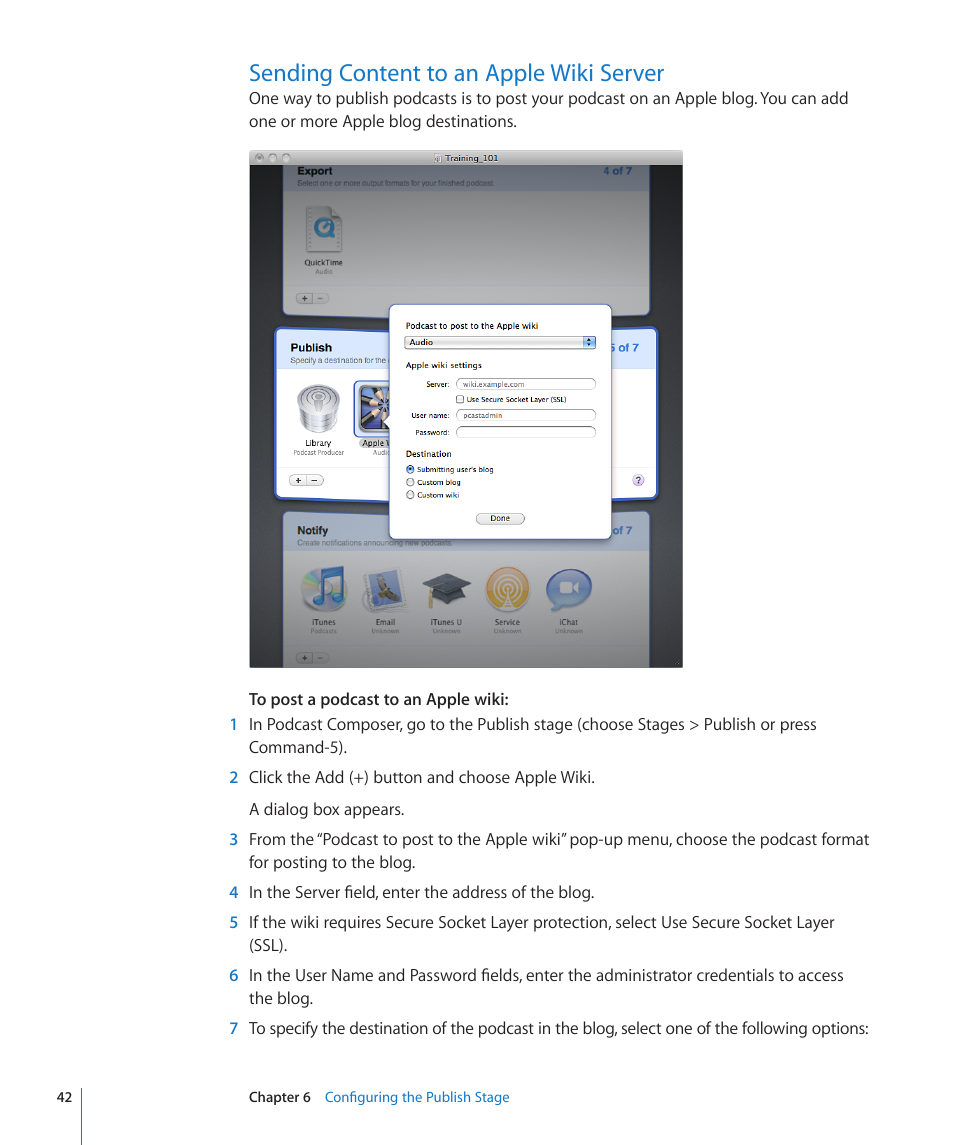 Sending content to an apple wiki server, 42 sending content to an apple wiki server | Apple Mac OS X Server v10.6 User Manual | Page 42 / 76