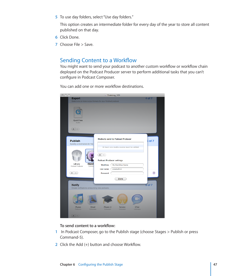 Sending content to a workflow, 47 sending content to a workflow | Apple Mac OS X Server v10.6 User Manual | Page 47 / 76