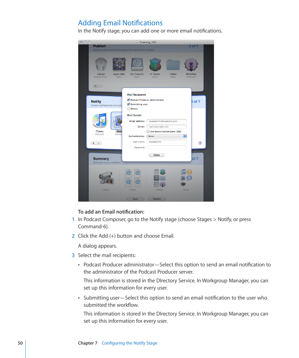 Adding email notifications, 50 adding email notifications | Apple Mac OS X Server v10.6 User Manual | Page 50 / 76