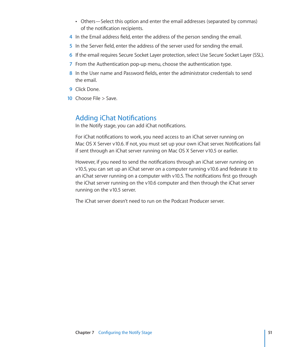 Adding ichat notifications | Apple Mac OS X Server v10.6 User Manual | Page 51 / 76