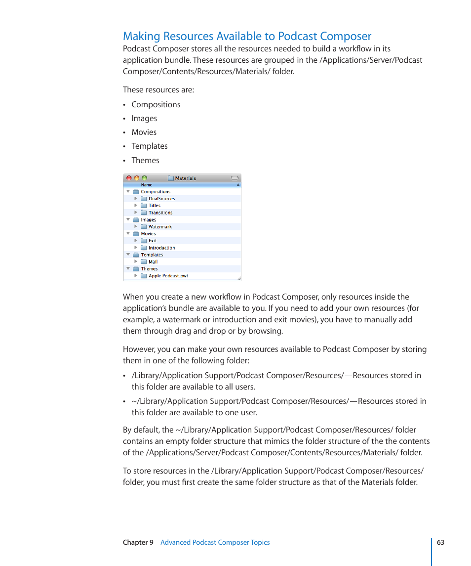 Making resources available to podcast composer, 63 making resources available to podcast composer | Apple Mac OS X Server v10.6 User Manual | Page 63 / 76