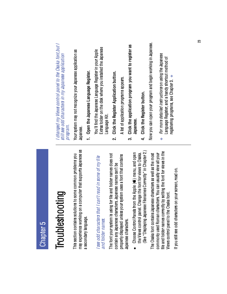 Tr ou bl es ho ot in g, Ch ap te r 5 | Apple Macintosh Japanese Language Kit User Manual | Page 27 / 30