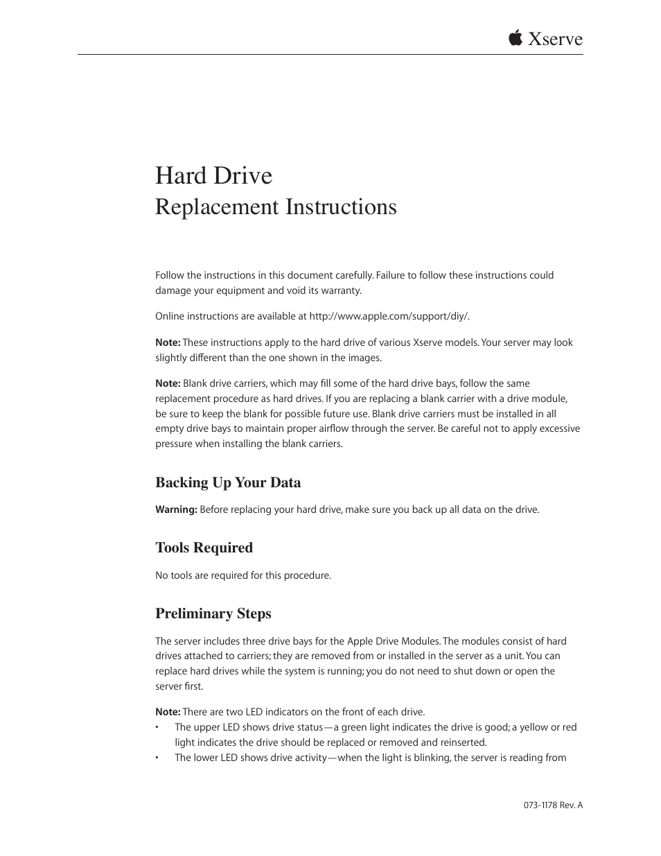 Apple Xserve (Early 2008) DIY Procedure for Hard Drive User Manual | 3 pages
