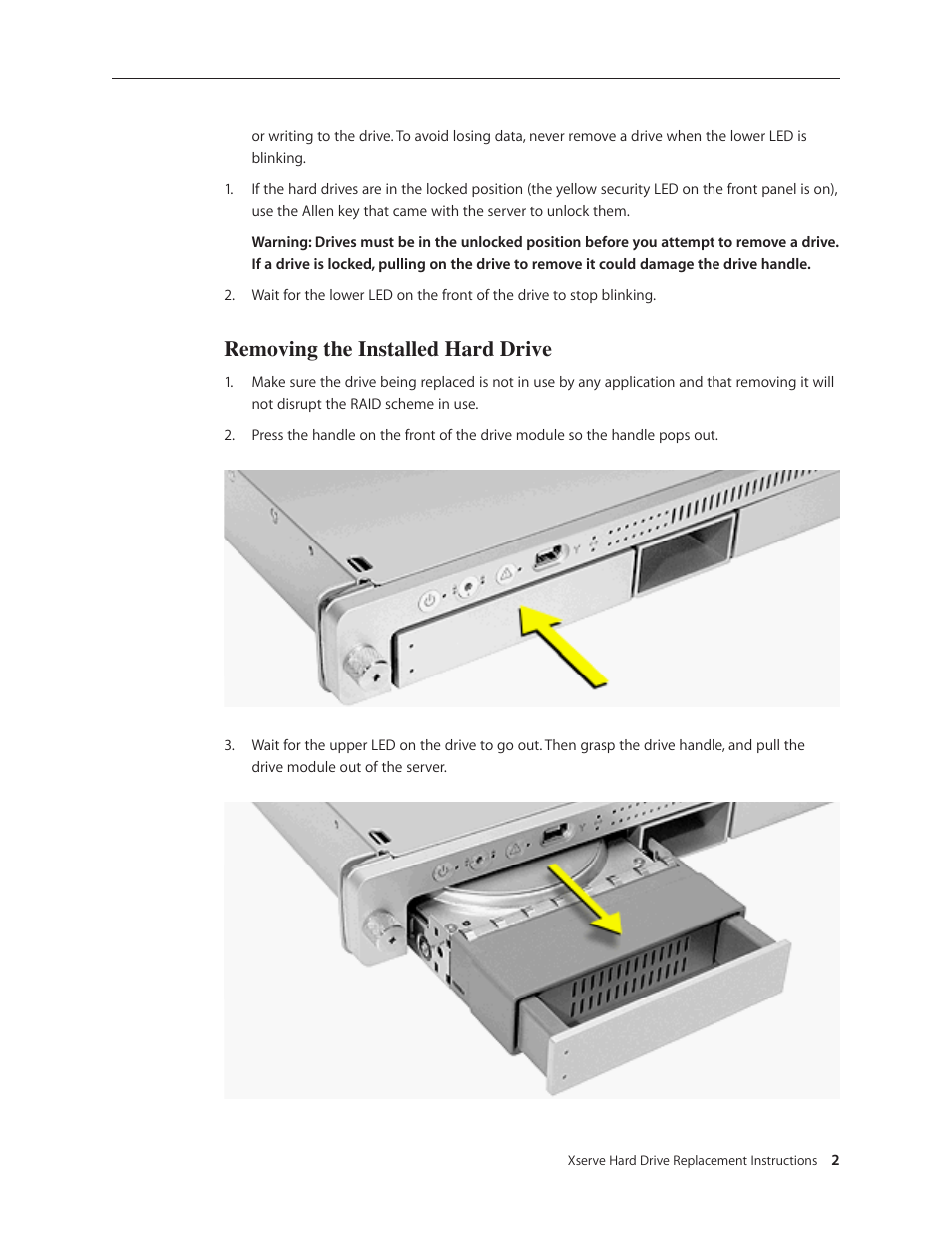Removing the installed hard drive | Apple Xserve (Early 2008) DIY Procedure for Hard Drive User Manual | Page 2 / 3