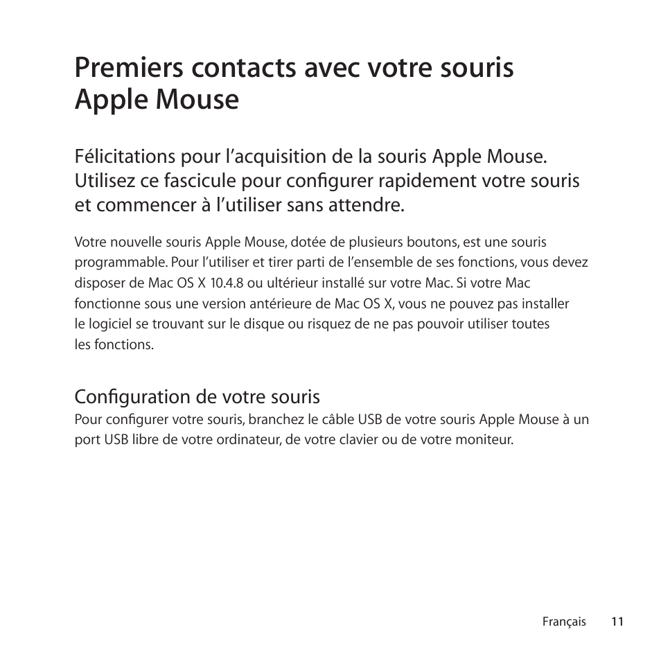 Premiers contacts avec votre souris apple mouse | Apple Mouse User Manual | Page 11 / 28