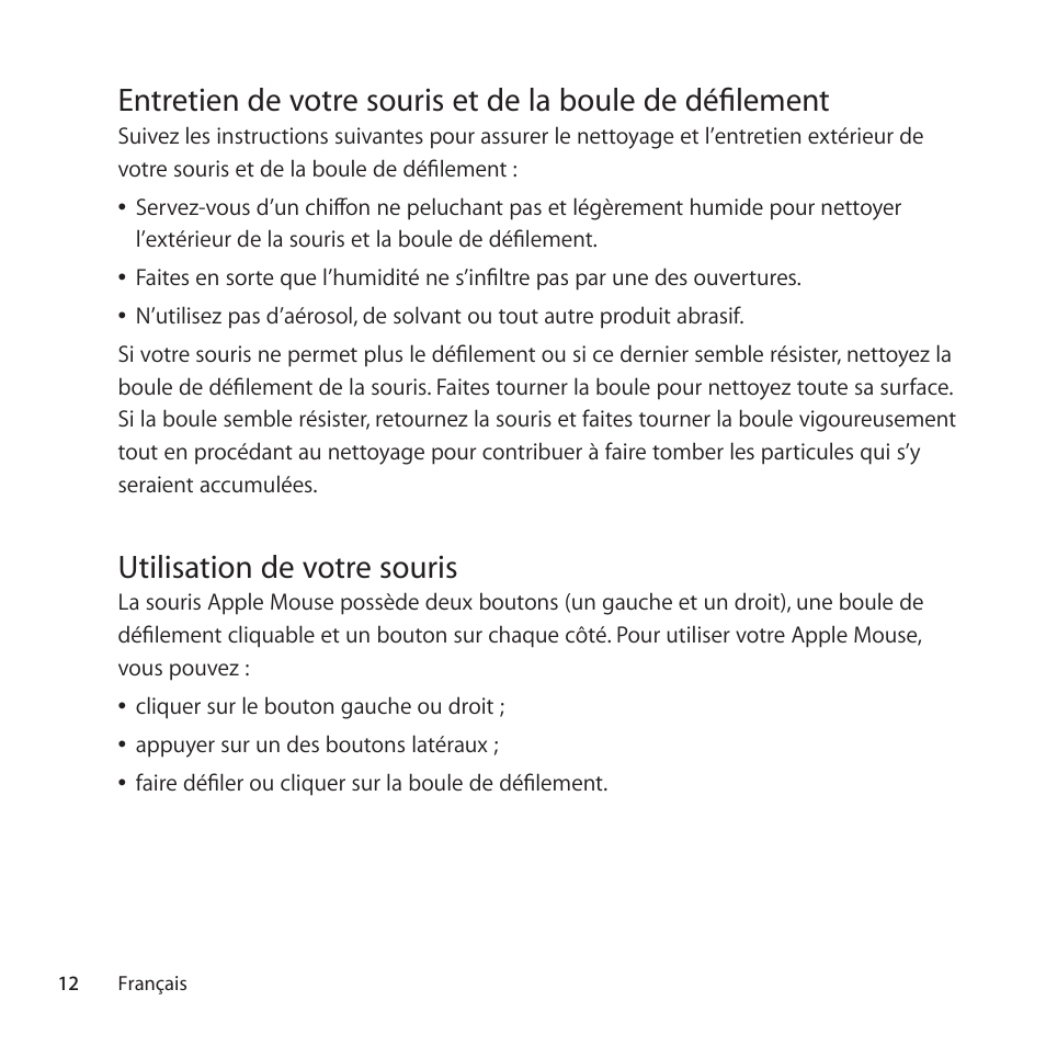 Utilisation de votre souris | Apple Mouse User Manual | Page 12 / 28
