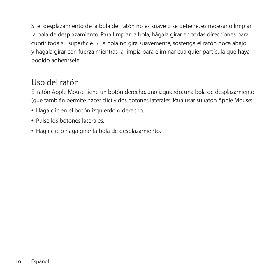 Uso del ratón | Apple Mouse User Manual | Page 16 / 28