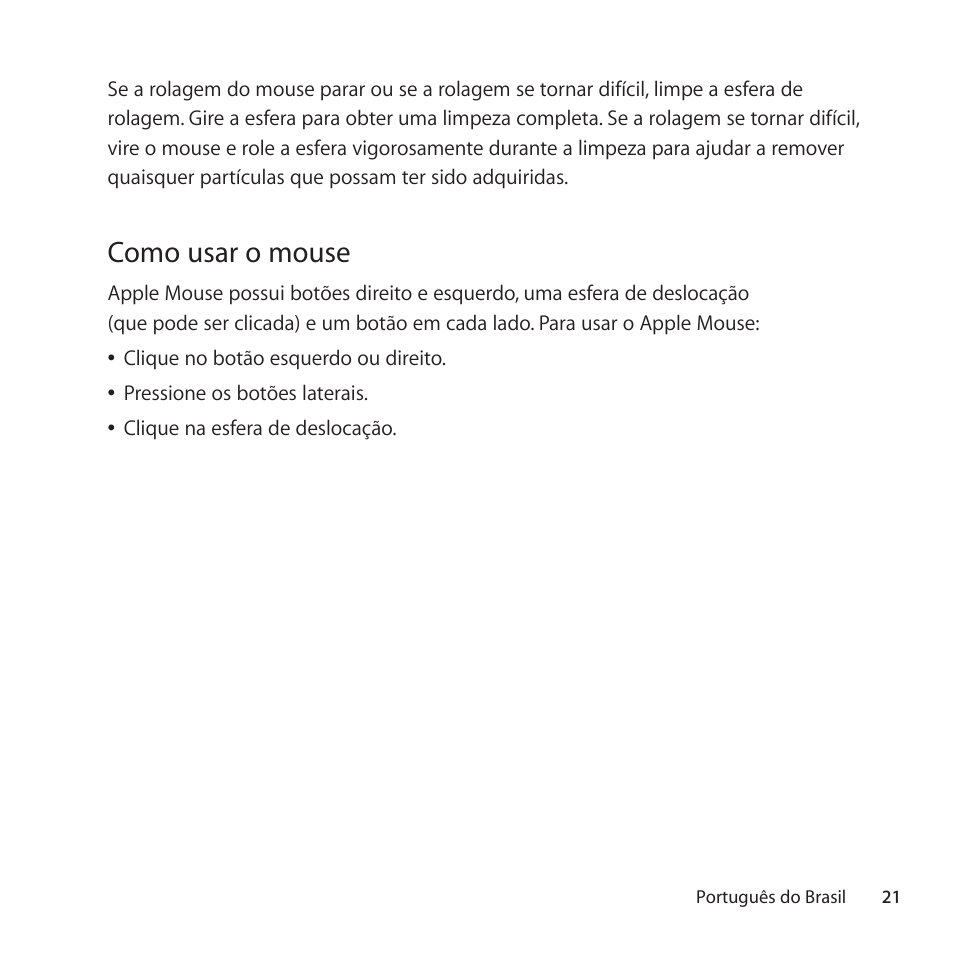 Como usar o mouse | Apple Mouse User Manual | Page 21 / 28