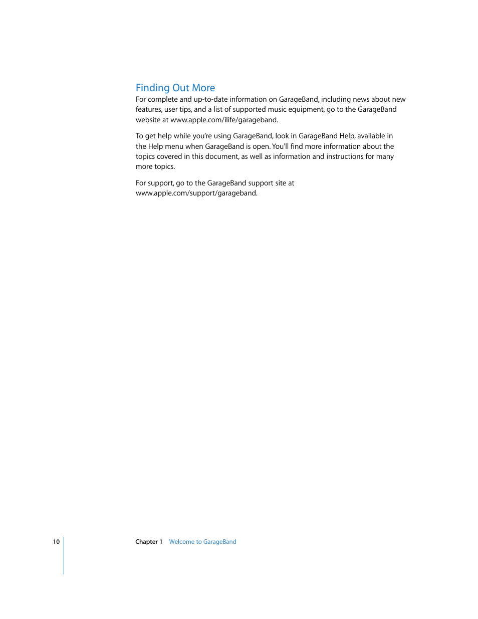 Finding out more | Apple GarageBand 3 User Manual | Page 10 / 98