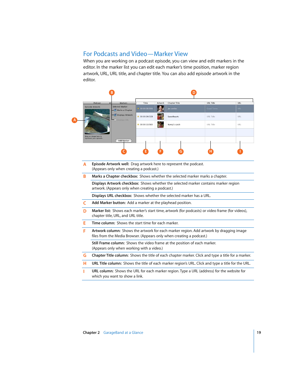 For podcasts and video—marker view | Apple GarageBand 3 User Manual | Page 19 / 98