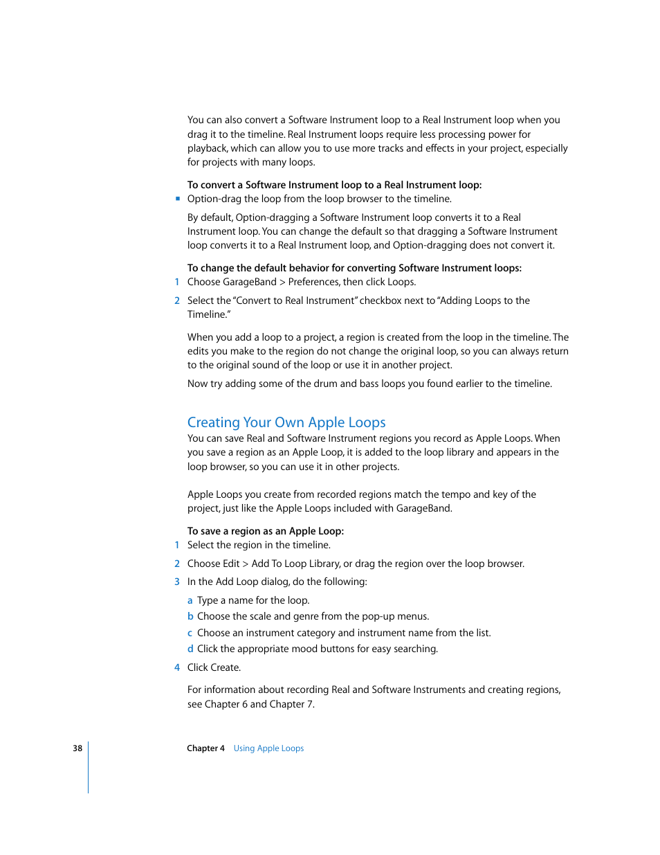 Creating your own apple loops | Apple GarageBand 3 User Manual | Page 38 / 98