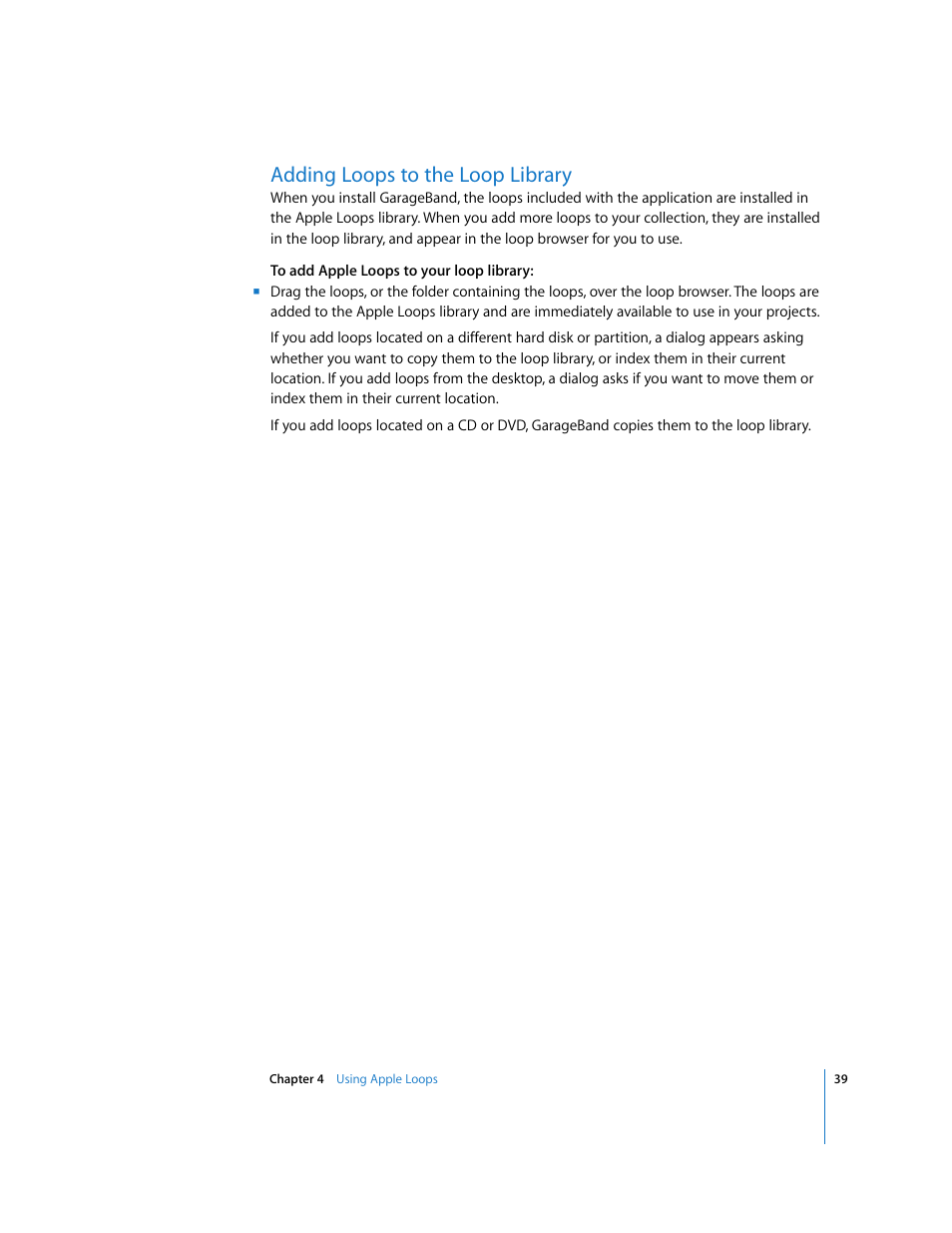 Adding loops to the loop library | Apple GarageBand 3 User Manual | Page 39 / 98
