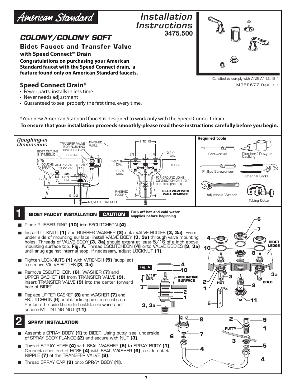 American Standard 3475.5 User Manual | 12 pages