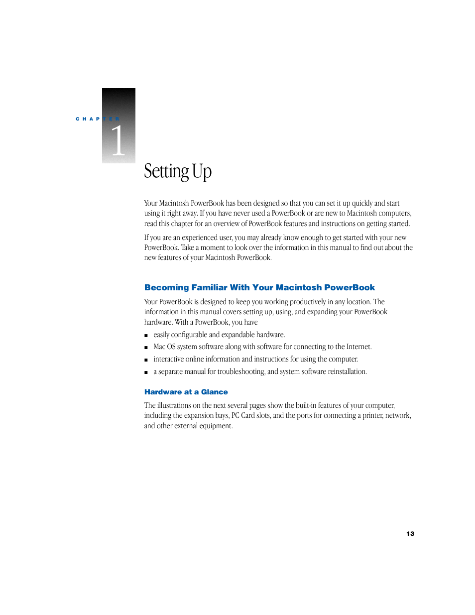 Setting up | Apple PowerBook G3 User Manual | Page 13 / 94