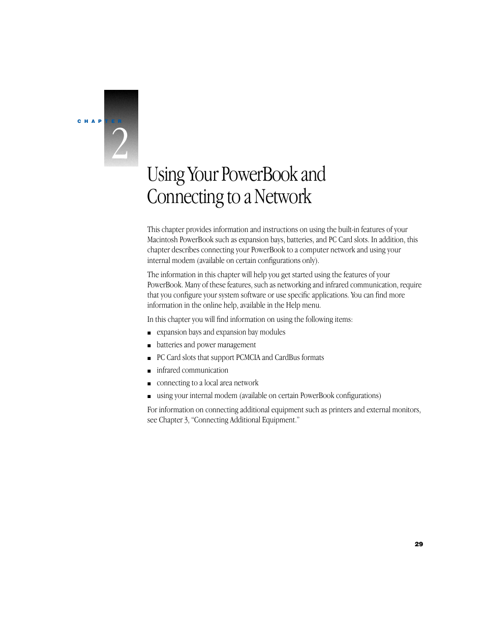 Using your powerbook and connecting to a network | Apple PowerBook G3 User Manual | Page 29 / 94