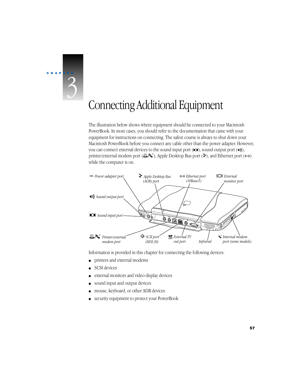 Connecting additional equipment | Apple PowerBook G3 User Manual | Page 57 / 94