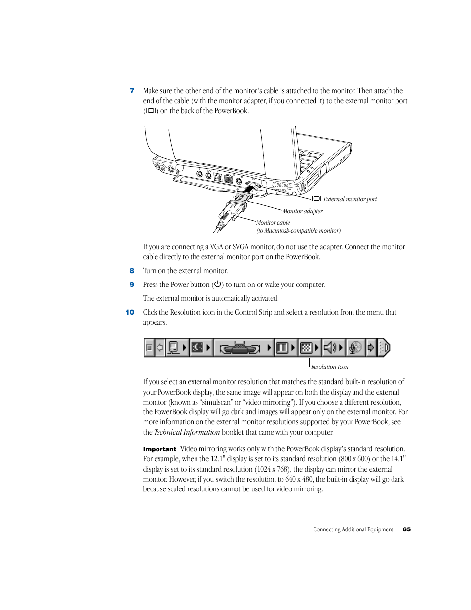 Turn on the external monitor | Apple PowerBook G3 User Manual | Page 65 / 94