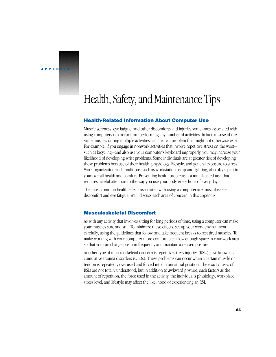 Health, safety, and maintenance tips | Apple PowerBook G3 User Manual | Page 85 / 94