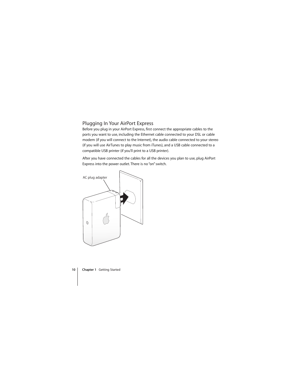 Plugging in your airport express | Apple AirPort Express 802.11n (1st Generation) User Manual | Page 10 / 48