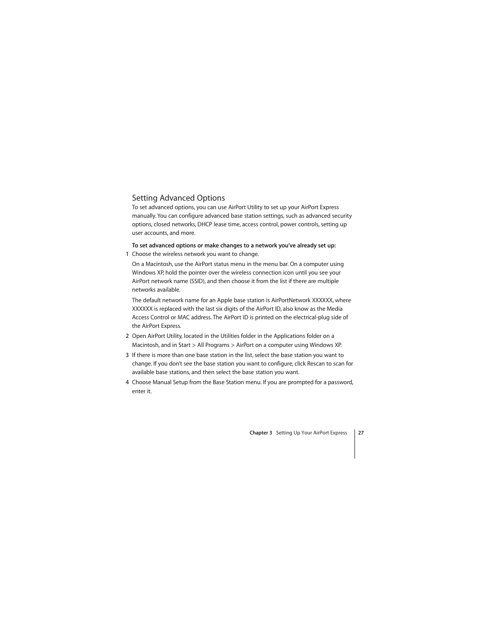 Setting advanced options | Apple AirPort Express 802.11n (1st Generation) User Manual | Page 27 / 48