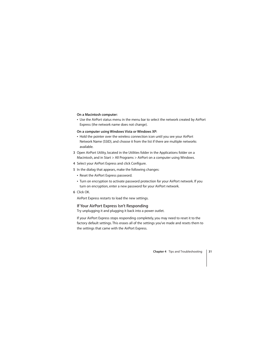 If your airport express isn’t responding | Apple AirPort Express 802.11n (1st Generation) User Manual | Page 31 / 48