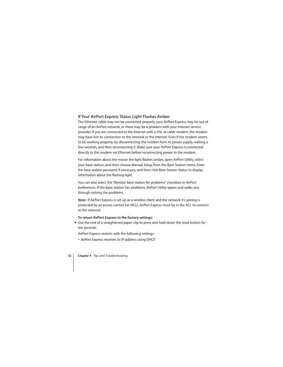 If your airport express status light flashes amber | Apple AirPort Express 802.11n (1st Generation) User Manual | Page 32 / 48