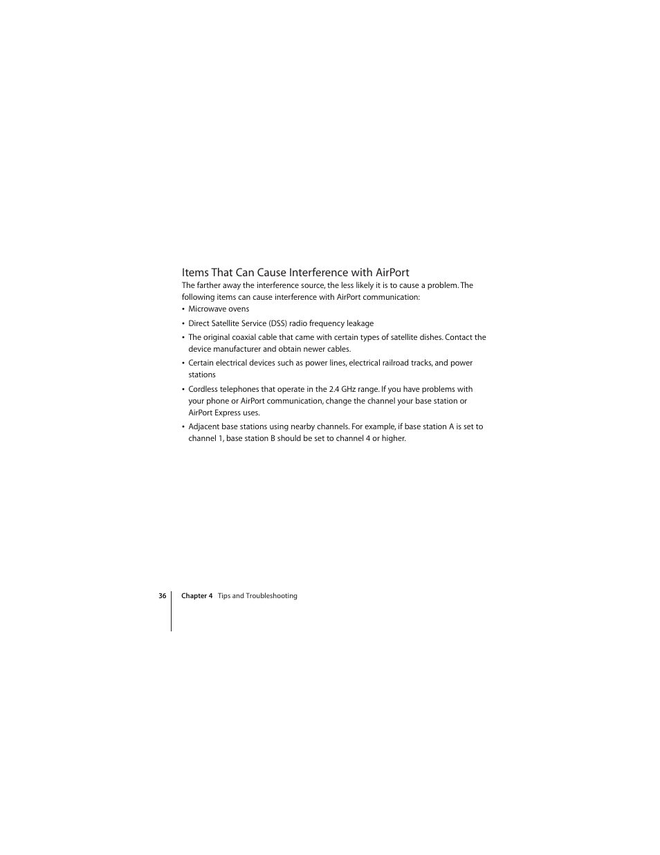Items that can cause interference with airport | Apple AirPort Express 802.11n (1st Generation) User Manual | Page 36 / 48