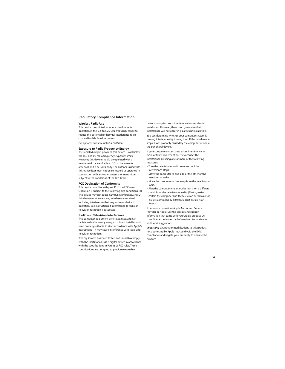 Regulatory compliance information | Apple AirPort Express 802.11n (1st Generation) User Manual | Page 43 / 48