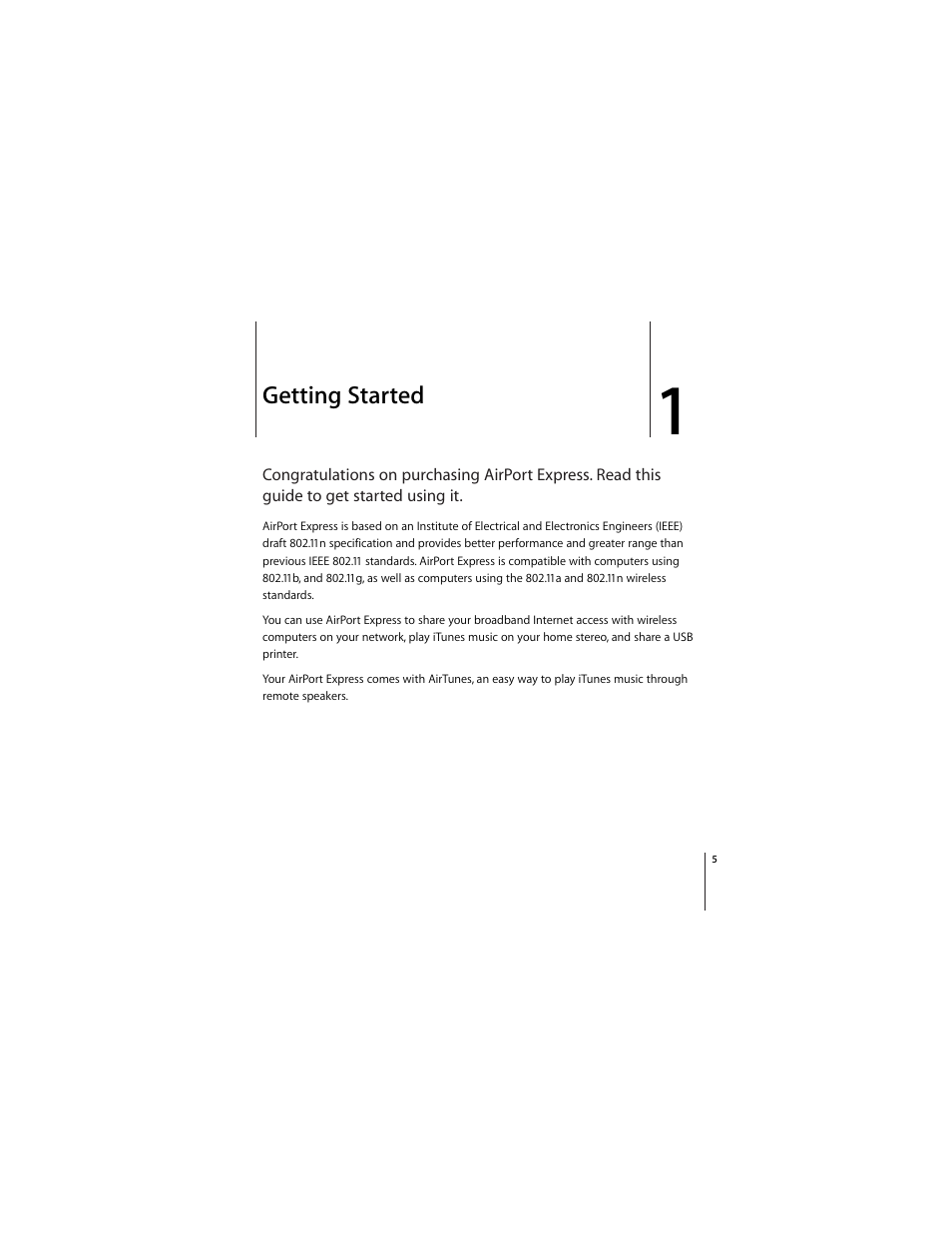 Getting started | Apple AirPort Express 802.11n (1st Generation) User Manual | Page 5 / 48