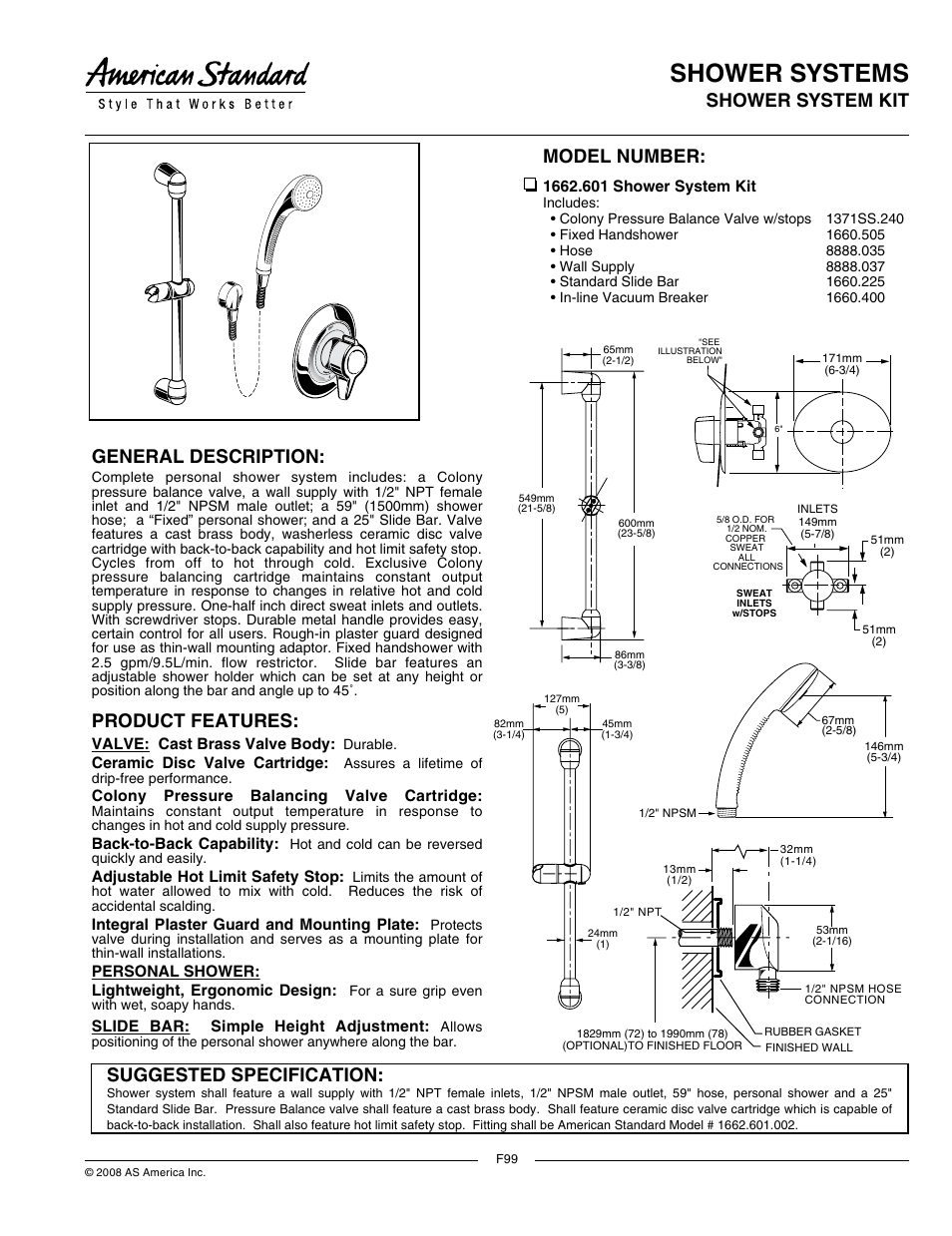 American Standard 1662.601 User Manual | 2 pages