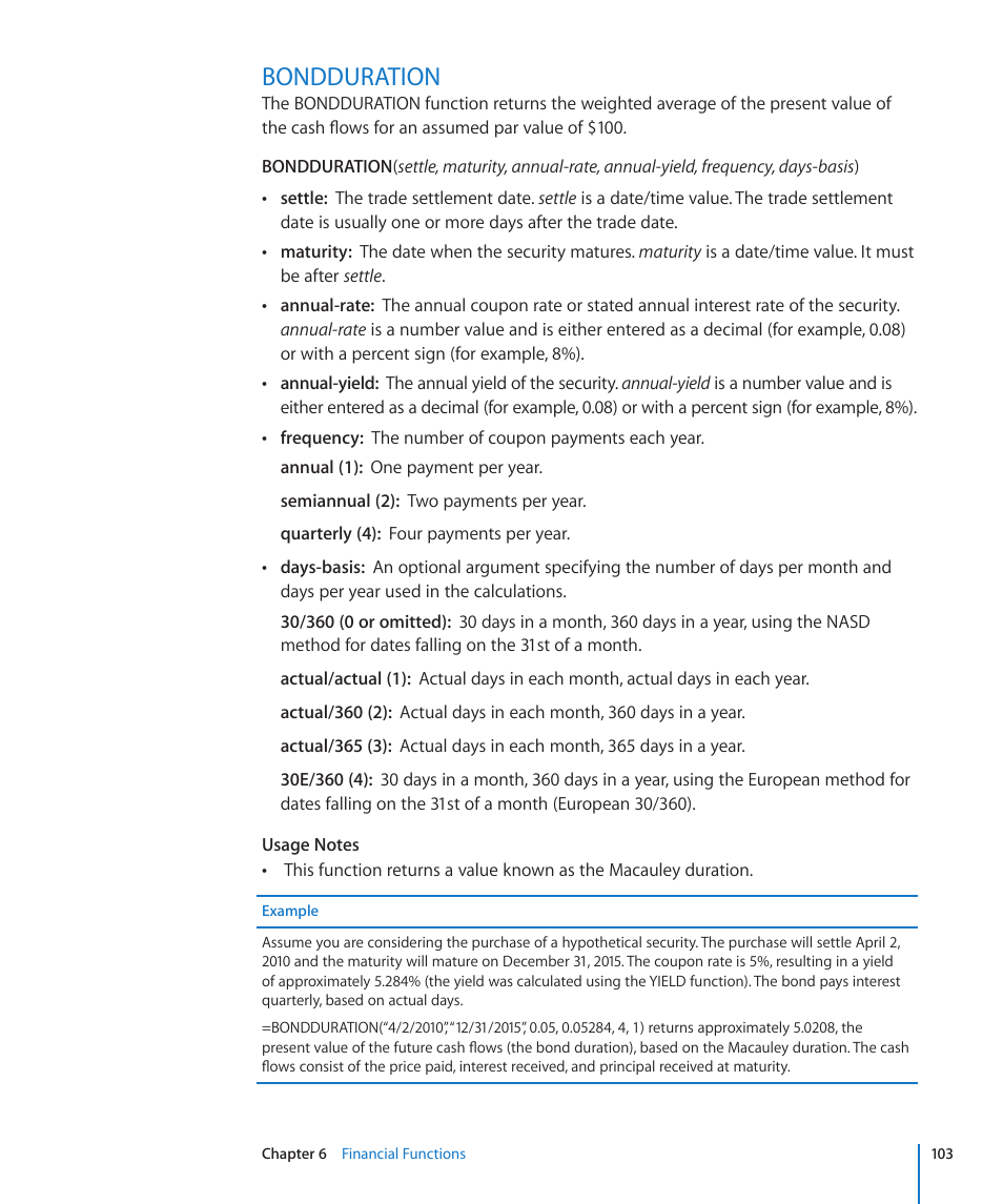 Bondduration, 103 bondduration | Apple iWork '09 User Manual | Page 103 / 372
