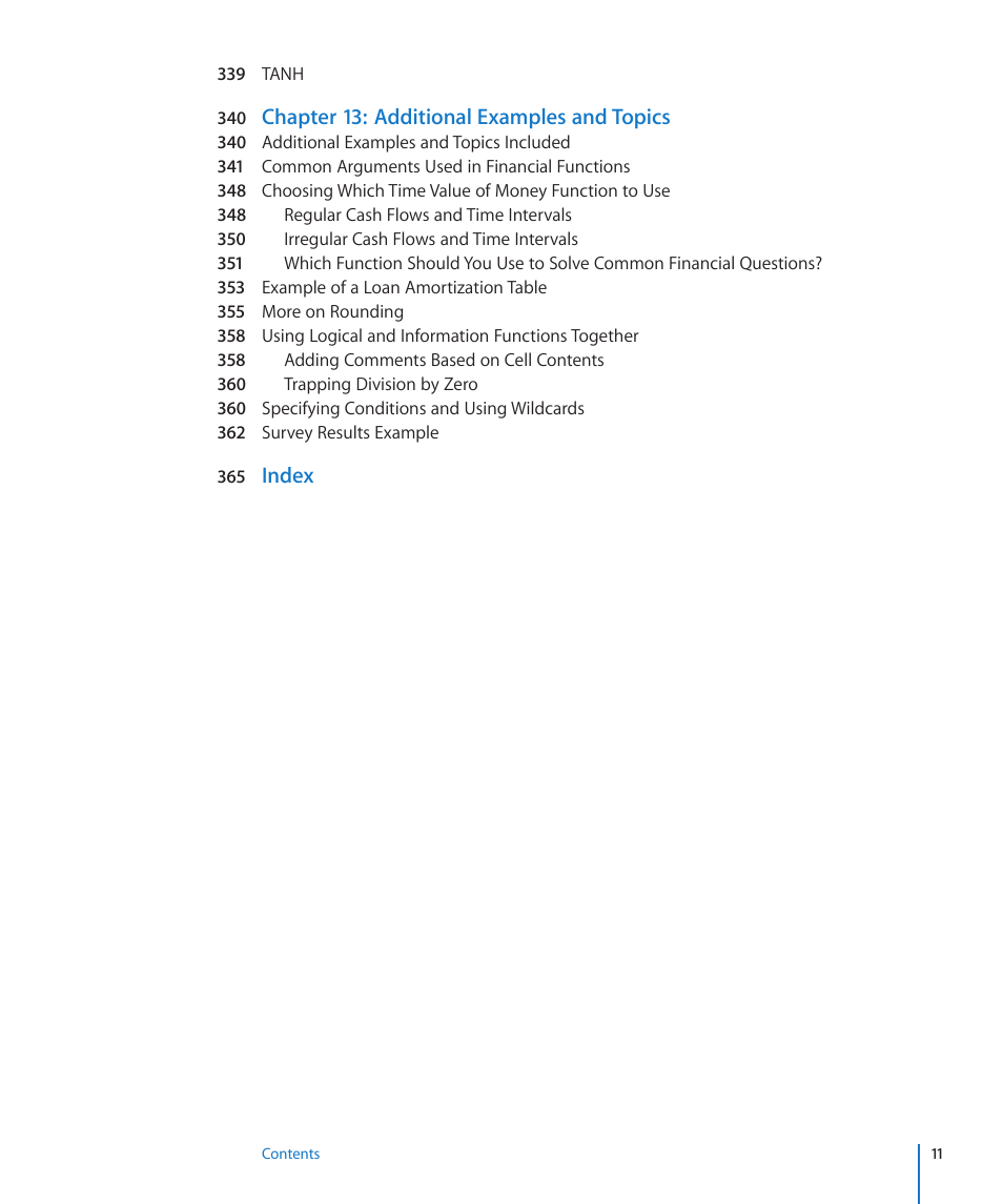 Chapter 13: additional examples and topics, Index | Apple iWork '09 User Manual | Page 11 / 372