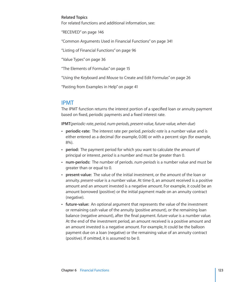 Ipmt, 123 ipmt | Apple iWork '09 User Manual | Page 123 / 372