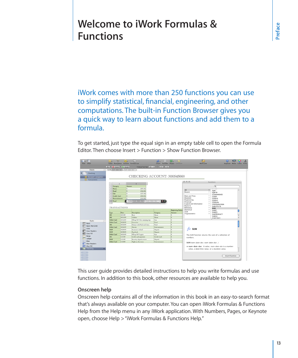 Preface: welcome to iwork formulas & functions, Welcome to iwork formulas & functions | Apple iWork '09 User Manual | Page 13 / 372
