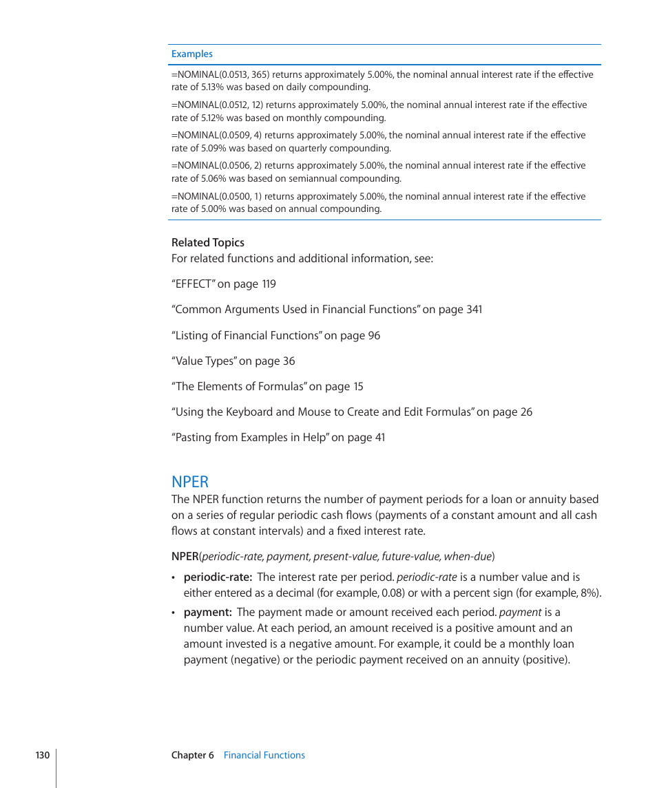 Nper, 130 nper | Apple iWork '09 User Manual | Page 130 / 372