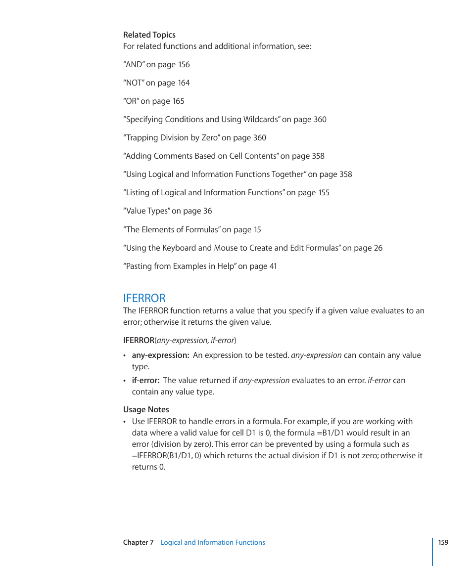 Iferror, 159 iferror | Apple iWork '09 User Manual | Page 159 / 372