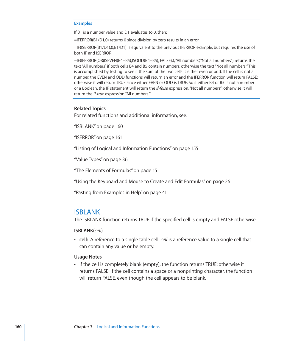 Isblank, 160 isblank | Apple iWork '09 User Manual | Page 160 / 372