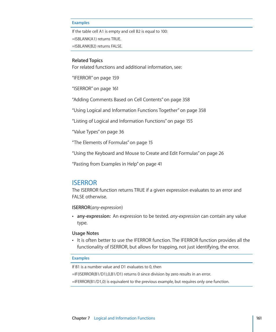 Iserror, 161 iserror | Apple iWork '09 User Manual | Page 161 / 372