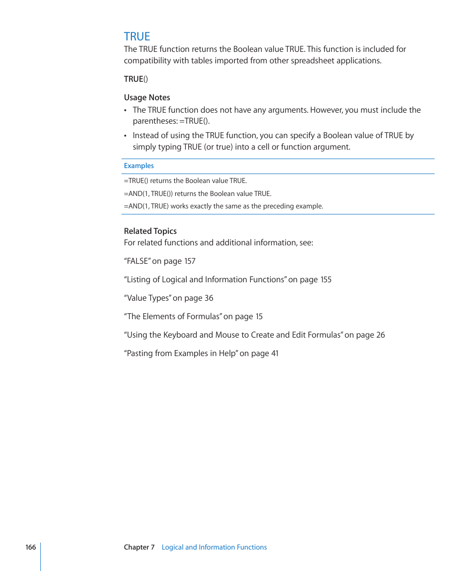 True, 166 true | Apple iWork '09 User Manual | Page 166 / 372