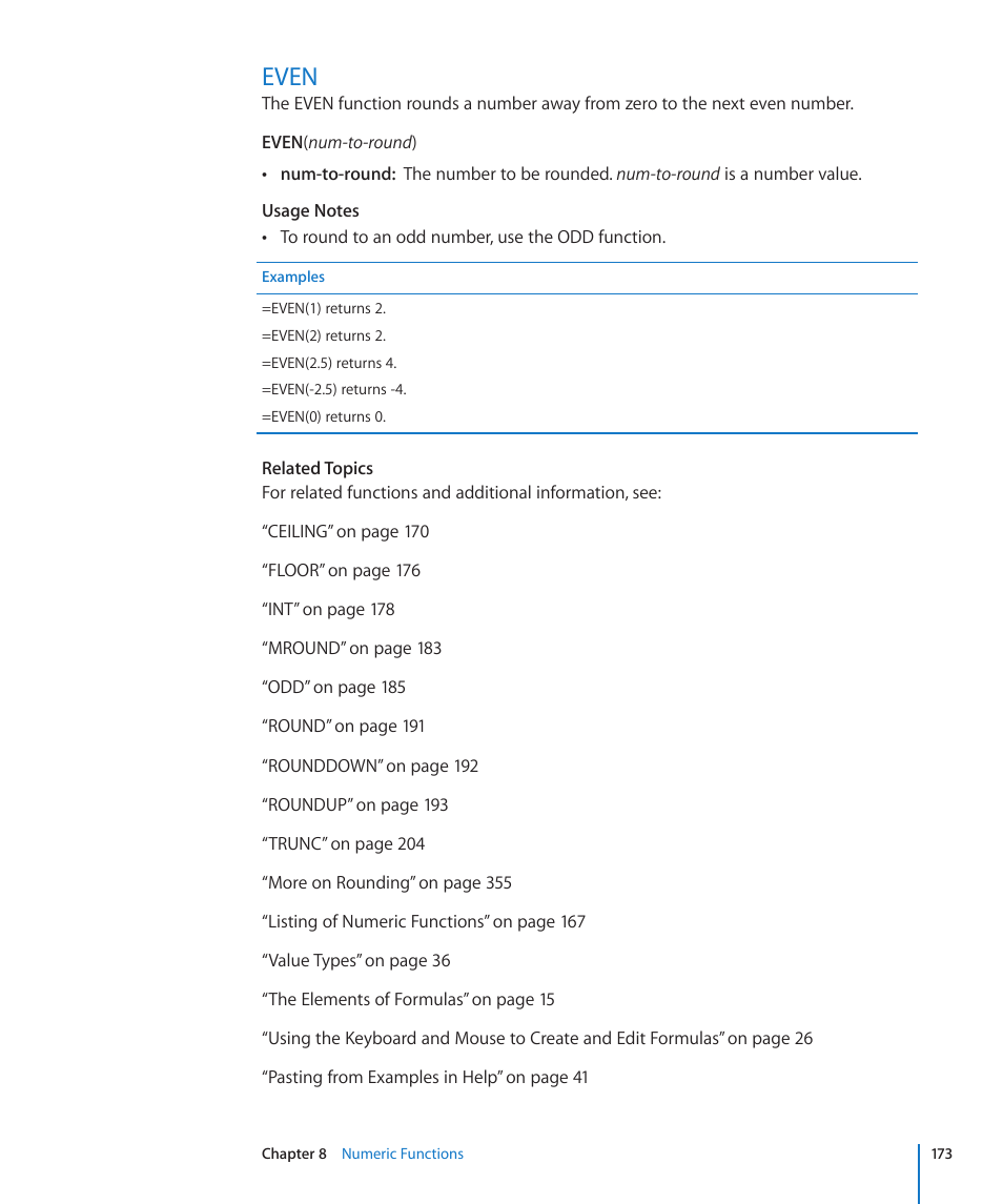 Even, 173 even | Apple iWork '09 User Manual | Page 173 / 372