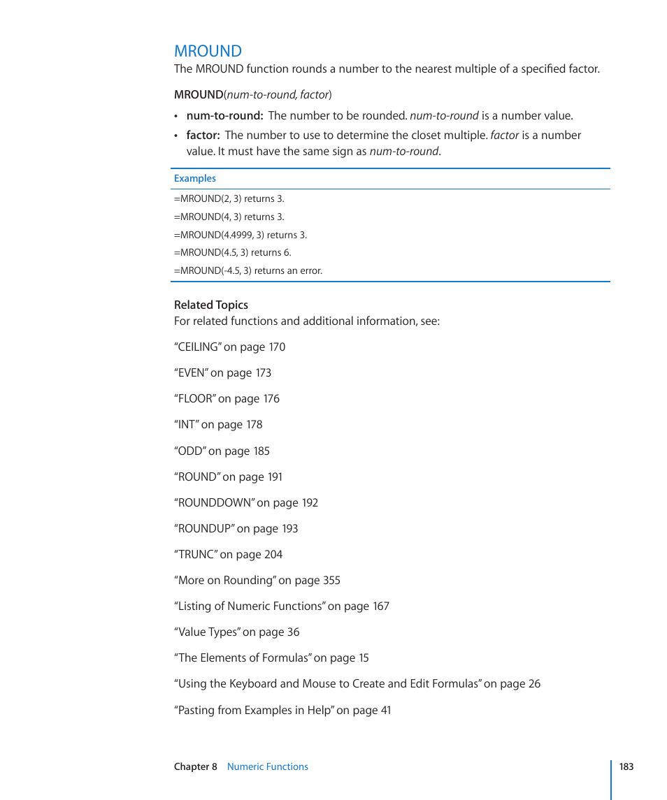 Mround, 183 mround | Apple iWork '09 User Manual | Page 183 / 372