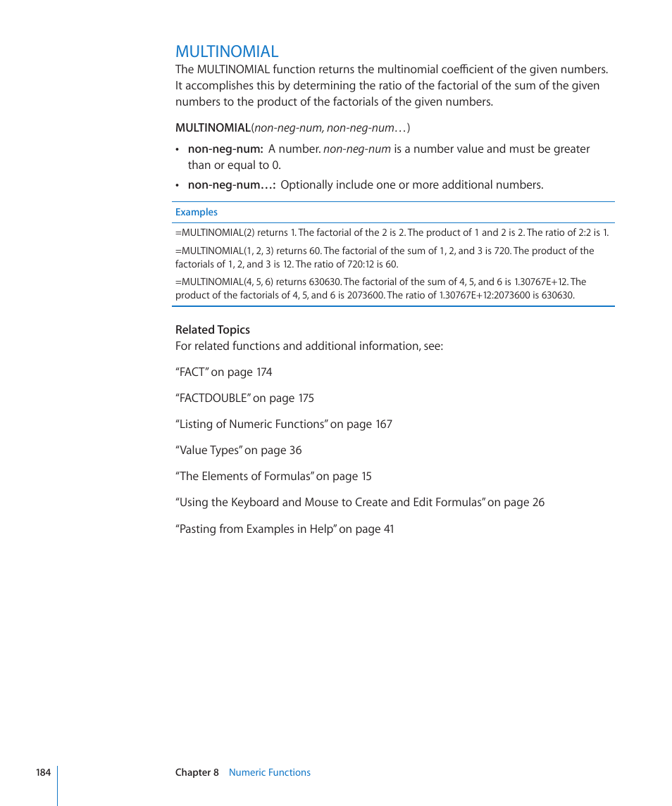 Multinomial, 184 multinomial | Apple iWork '09 User Manual | Page 184 / 372