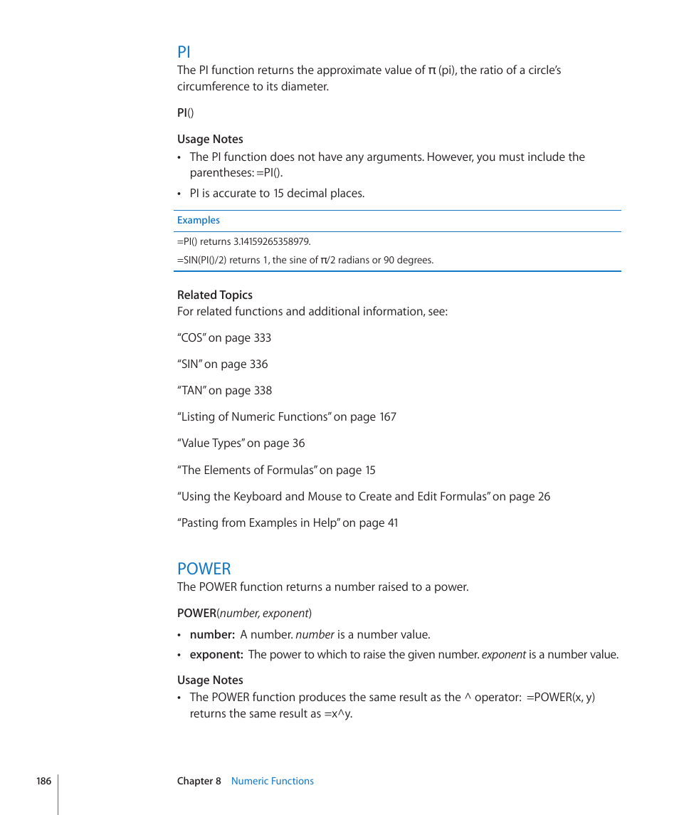Power, 186 pi 186 power | Apple iWork '09 User Manual | Page 186 / 372
