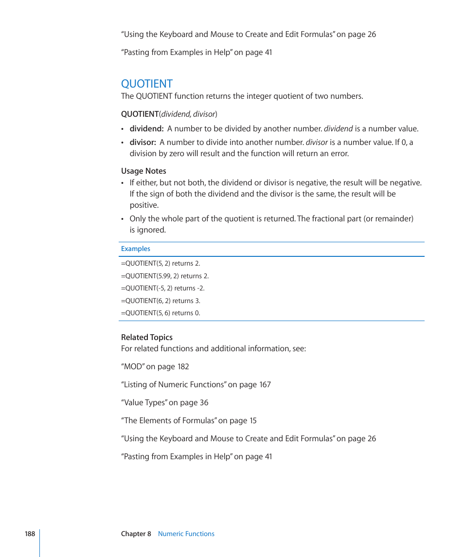 Quotient, 188 quotient | Apple iWork '09 User Manual | Page 188 / 372